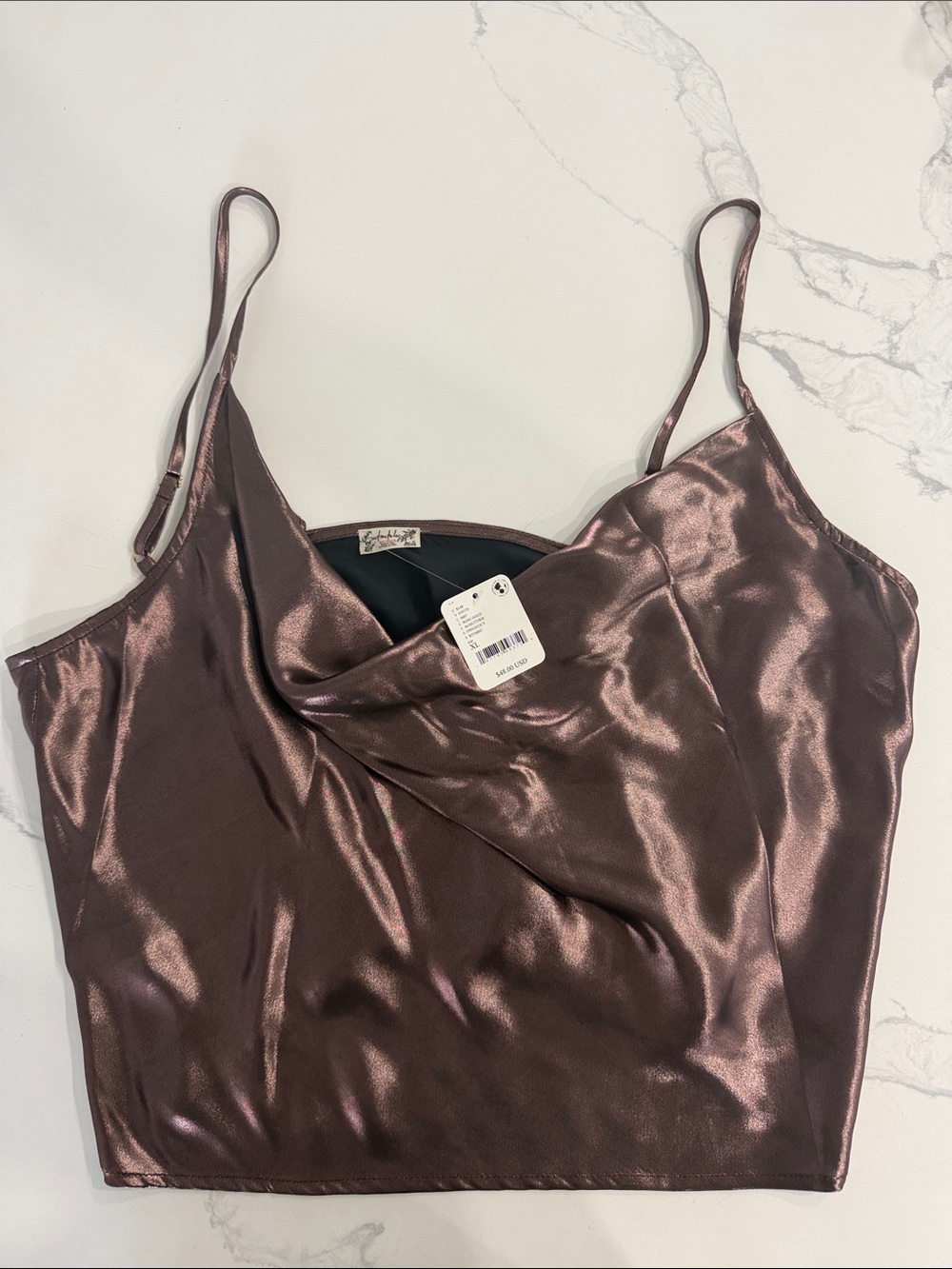 Free People Satin Cowl Neck Crop Top in Shimmery Mauve